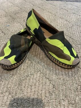 Valentino Neon Green & Olive Camo Espadrille Slip-Ons